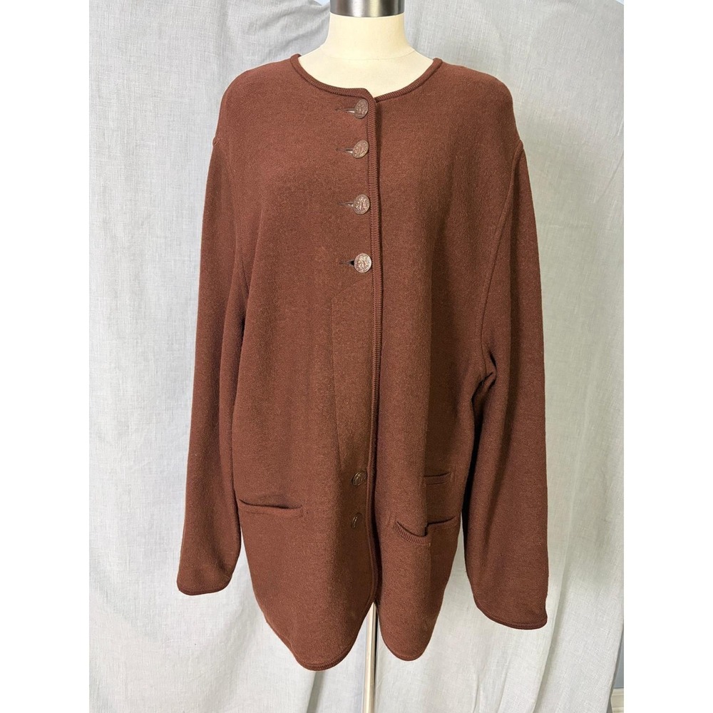 Vintage Geiger Austria Brown Boiled Wool Sweater Jacket EU 44 L Cardigan